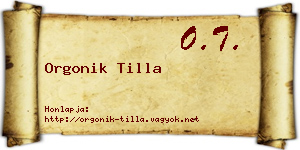 Orgonik Tilla névjegykártya